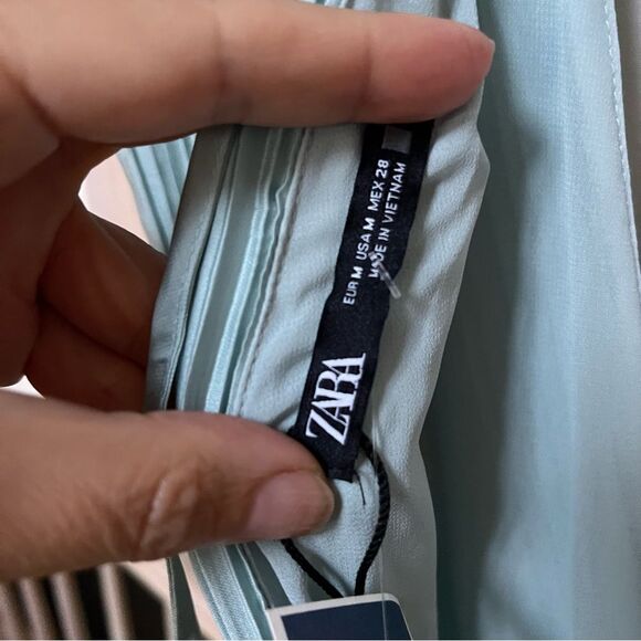 Zara Pleated Belted Layered Romper in Aqua Green M NWT - Picture 11 of 11